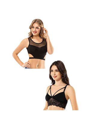 4 Pieces Black Tulle Modeled Lace Bustier