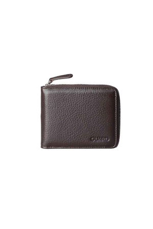 Brown Zippered Horizontal Mini Genuine Leather Wallet