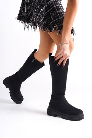 CLZ948 Lace-up Zippered Suede Orthopedic Sole Water and Cold Resistant Women's Boots ST Black