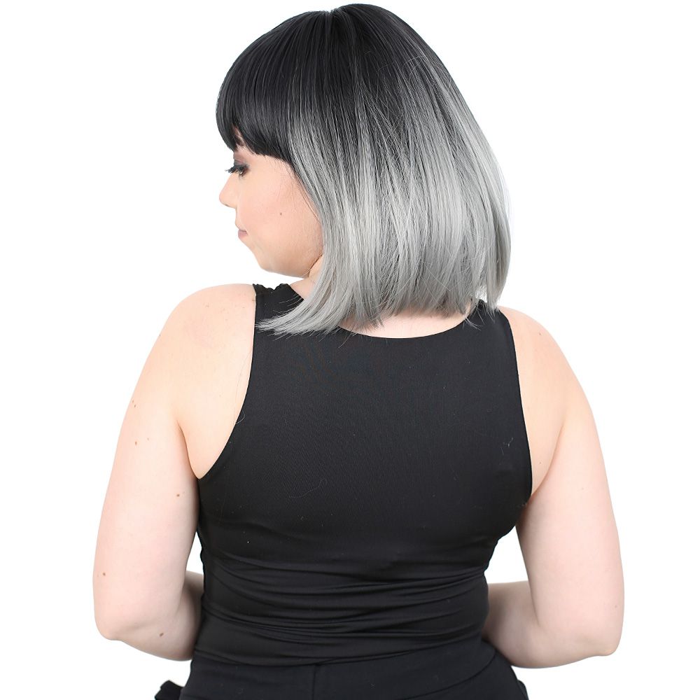 Kanekalon Fiber Synthetic Wig / Black / Gray Ombré with Short Cut Special Bangs