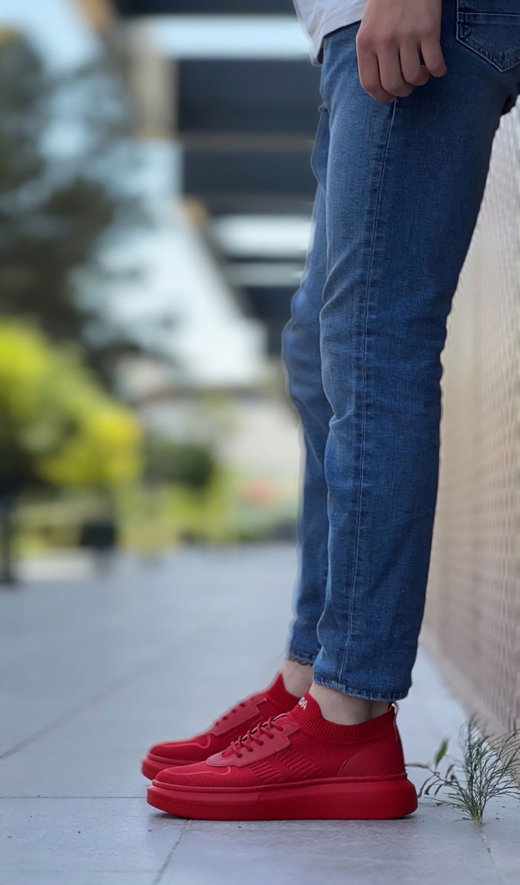 Custom Knitted Tricot Style Red Color Sneakers