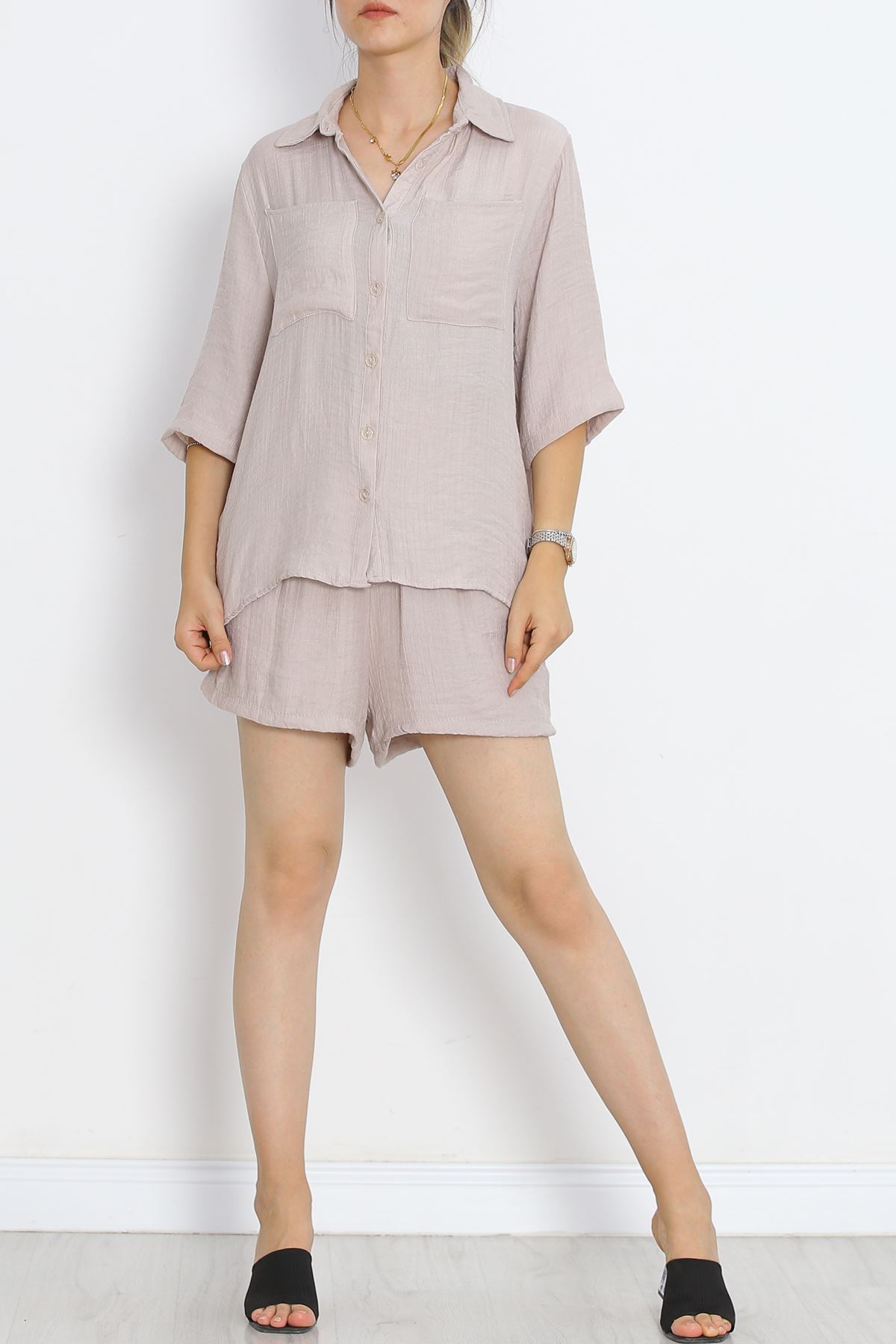 Linen Shorts Set Beige