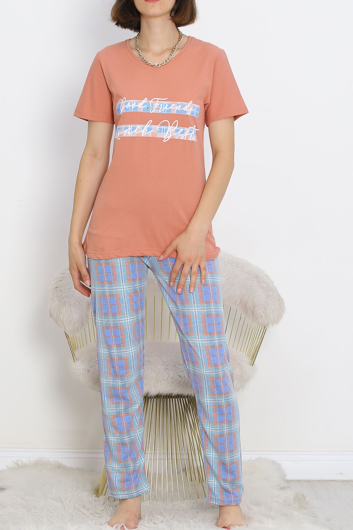 Patterned Pajama Set Powder Blue