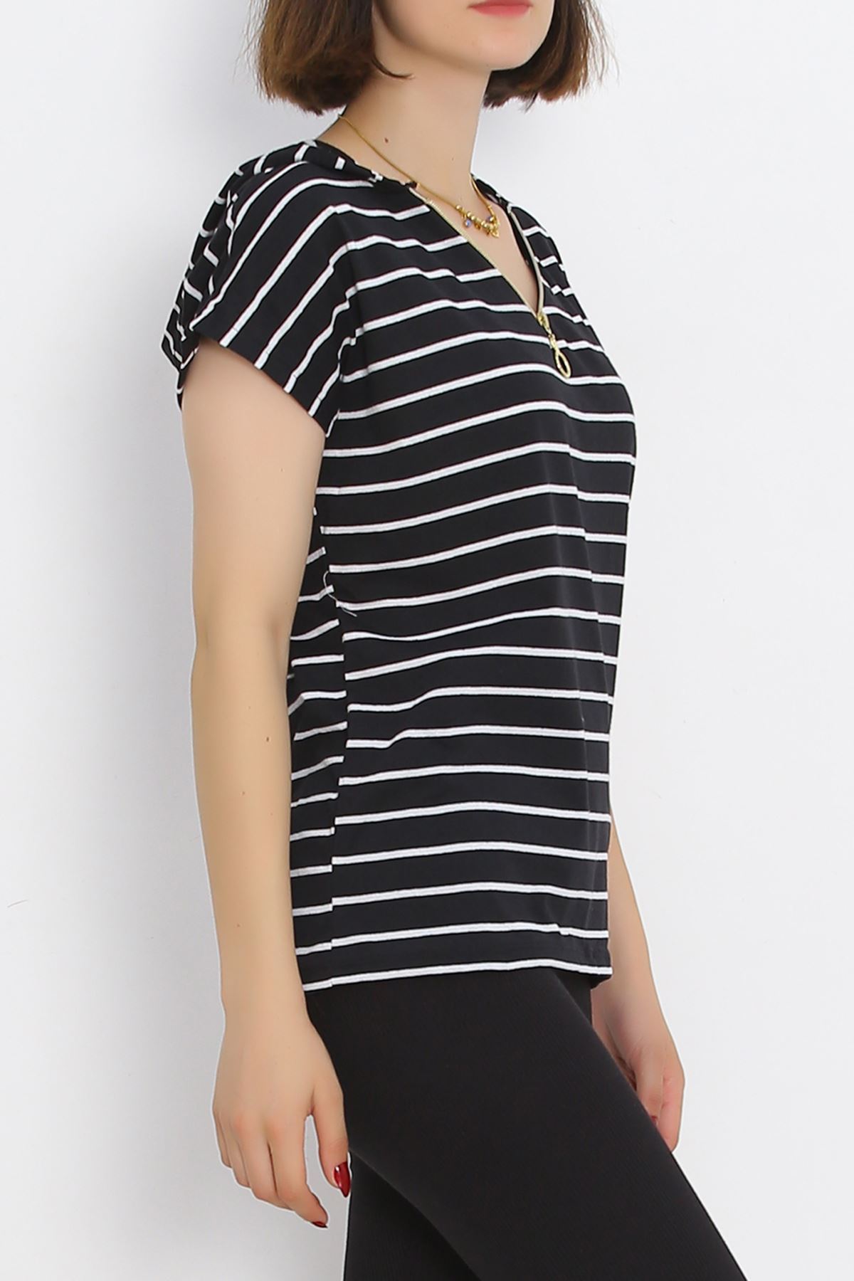 Striped Hooded T-Shirt Black and White