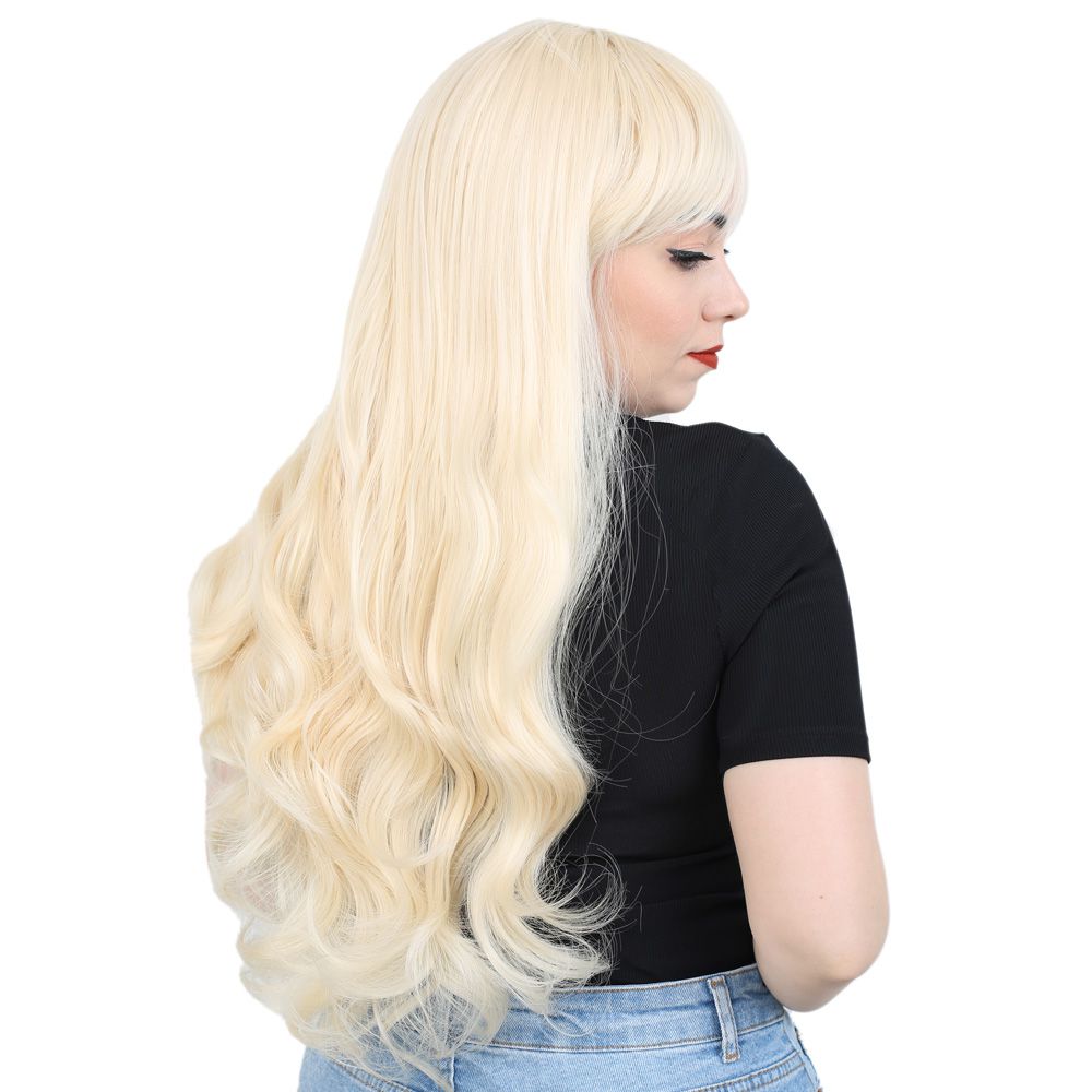 Long Wavy Kanekalon Fiber Synthetic Wig with Special Bangs / Platinum