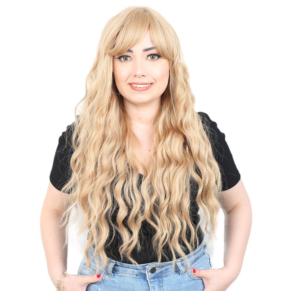 Kanekalon Fiber Synthetic Wig with Special Bangs Long Water Wavy Look / Pumpkin