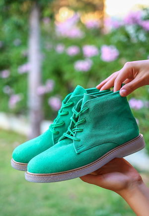 Green Suede Lace-up Boots