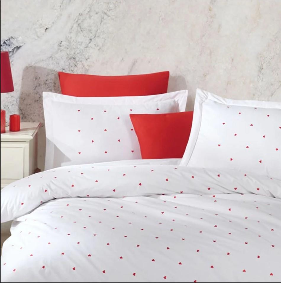 Double Poplin Premium Embroidered Duvet Cover Lubow White