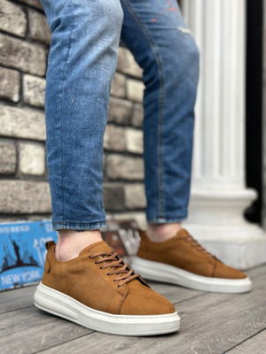 Genuine Nubuck Leather Taba Lace-up Casual Men's Shoes