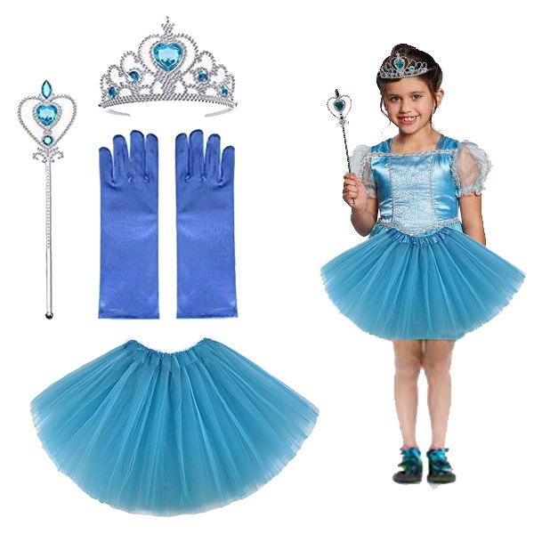 Kids Elsa Costume Elsa Skirt, Gloves, Crown and Wand Set of 4