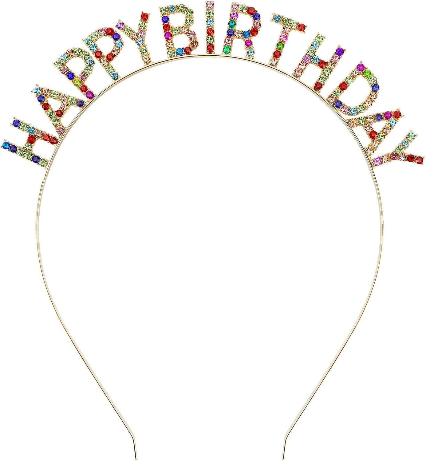 Extra Luxury Silver Plated Happy Birthday Crown 16x17 cm with Colorful Crystal Stones