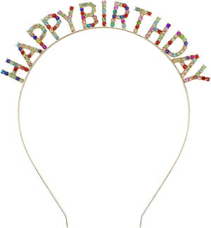 Extra Luxury Silver Plated Happy Birthday Crown 16x17 cm with Colorful Crystal Stones