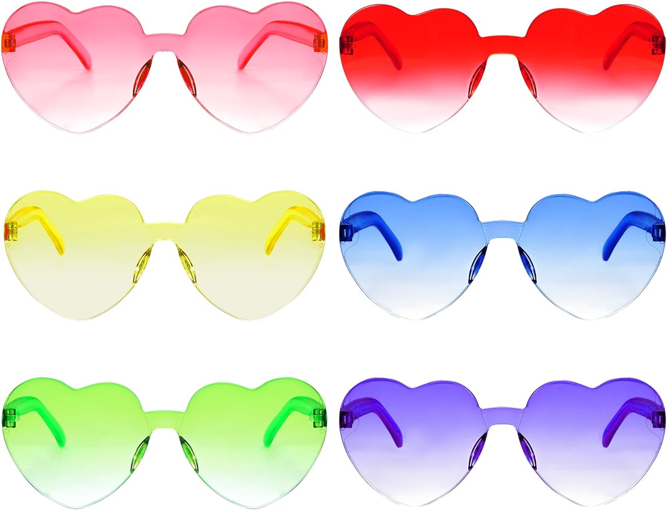 Heart Shaped Rimless Party Glasses 6 Colors 6 Pcs