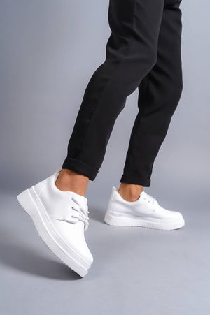 White Leather Lace-up Casual Men's Shoes