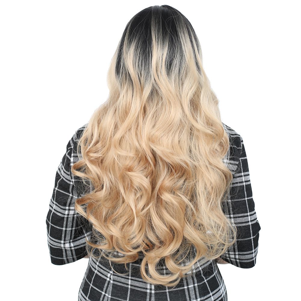 Super Dense Wavy Kanekalon Fiber Synthetic Long Bangs Toupee / Black / Pumpkin Ombré