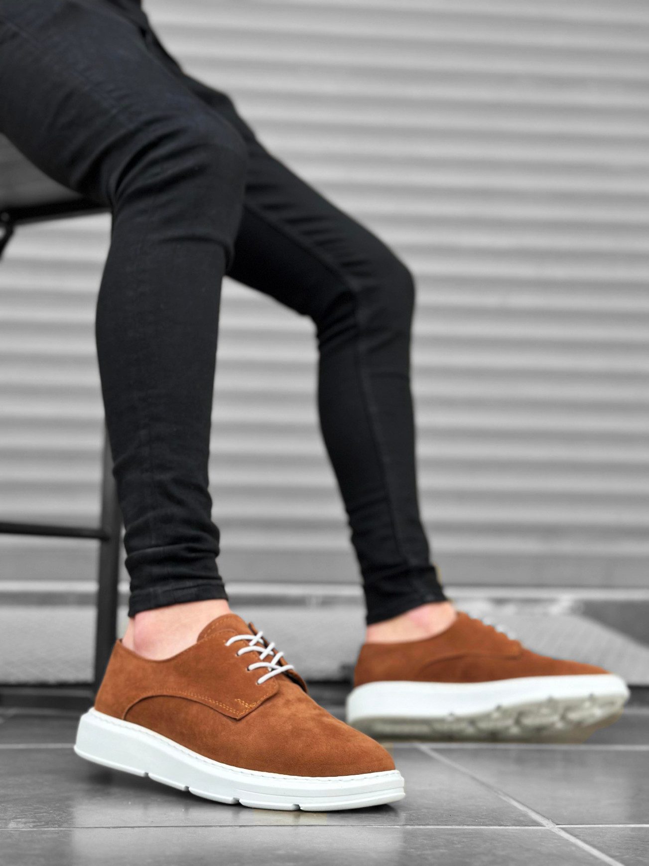 Lace-up Suede Classic Tan White High Sole Casual Men's Shoes