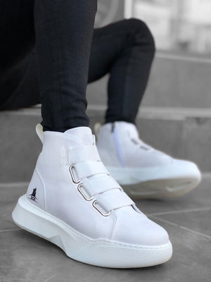 Men's High Sole White Sport Boots with Straps