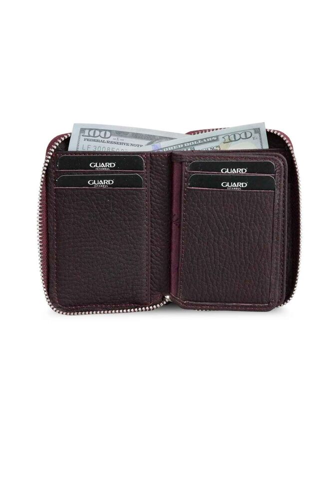 Burgundy Leather Mini Wallet with Zipper