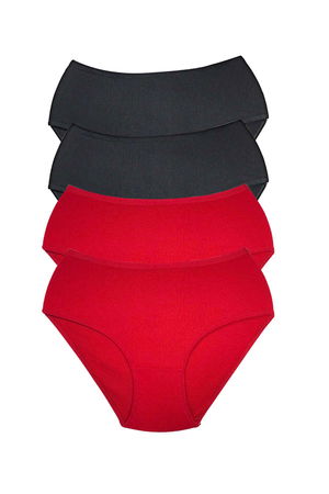 4 Pcs Women High Waist Rib Bato Panties S013