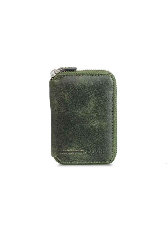 Antique Green Leather Mini Wallet with Zipper