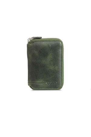 Antique Green Leather Mini Wallet with Zipper