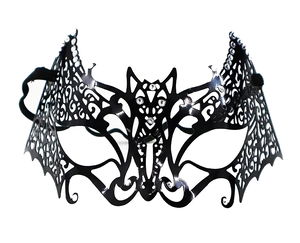 Black Color Laser Cut Metal Mask Bat Venice With Crystal Stones