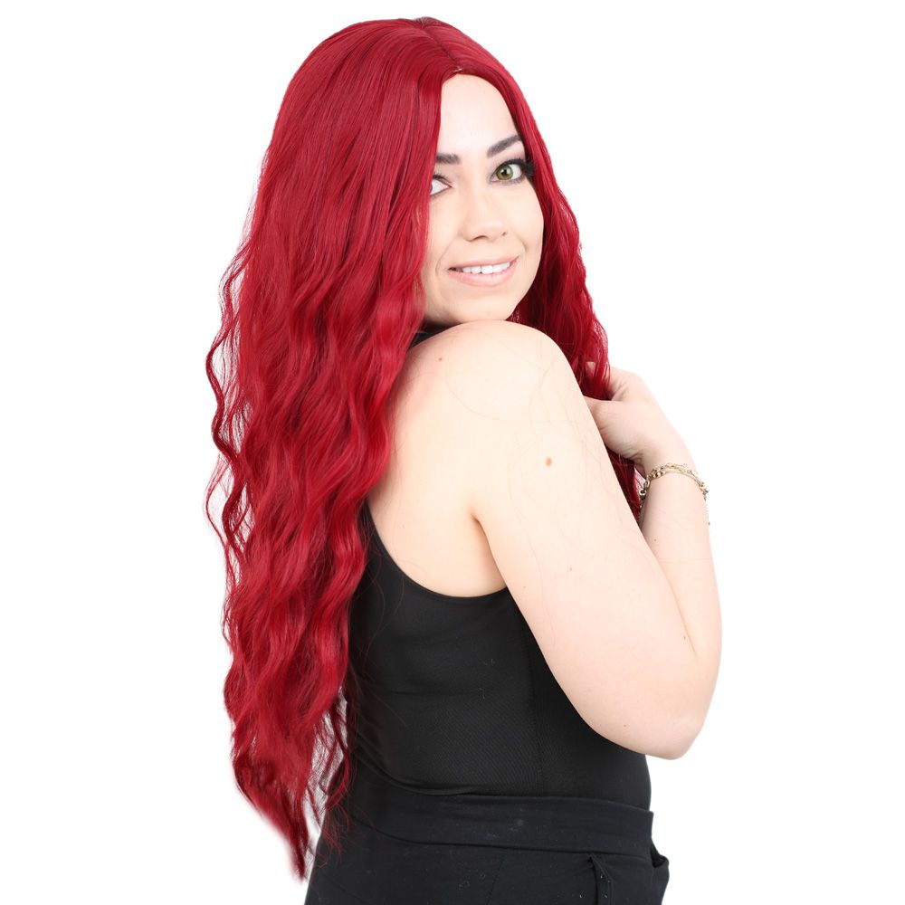 Kanekalon Fiber Synthetic Wig with Long Bangs with Water Wavy Look / Red