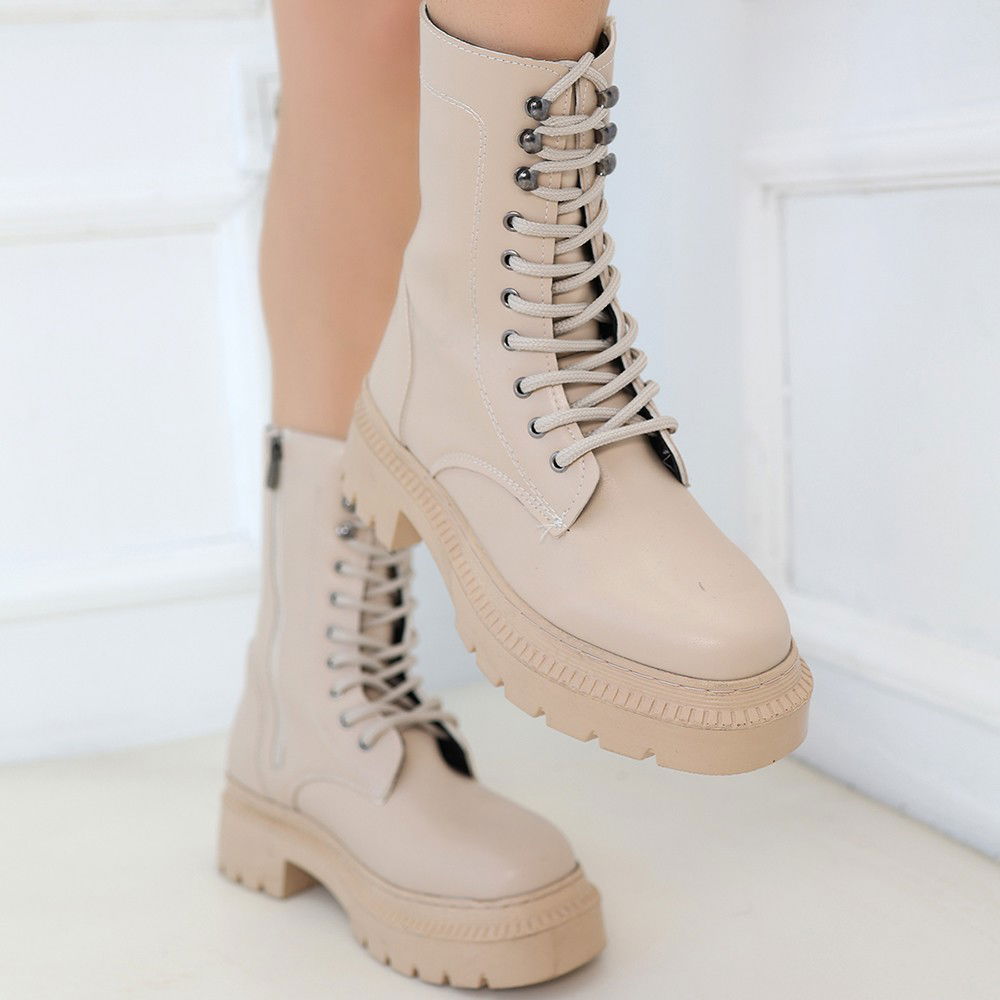 Nude Skin Lace-up Boots