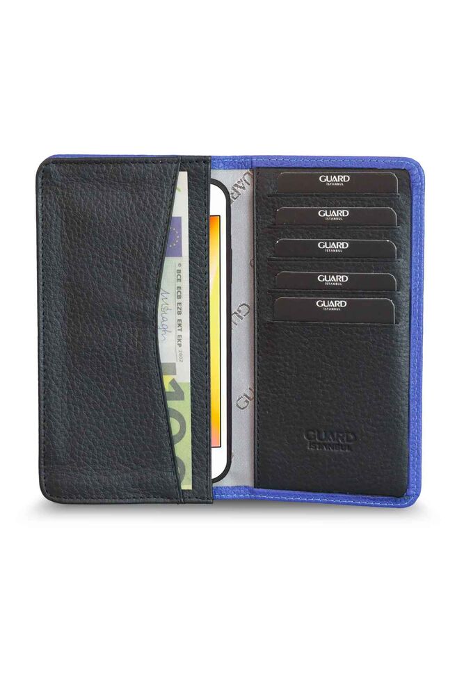 Blue Black Leather Portfolio Wallet with Phone Port