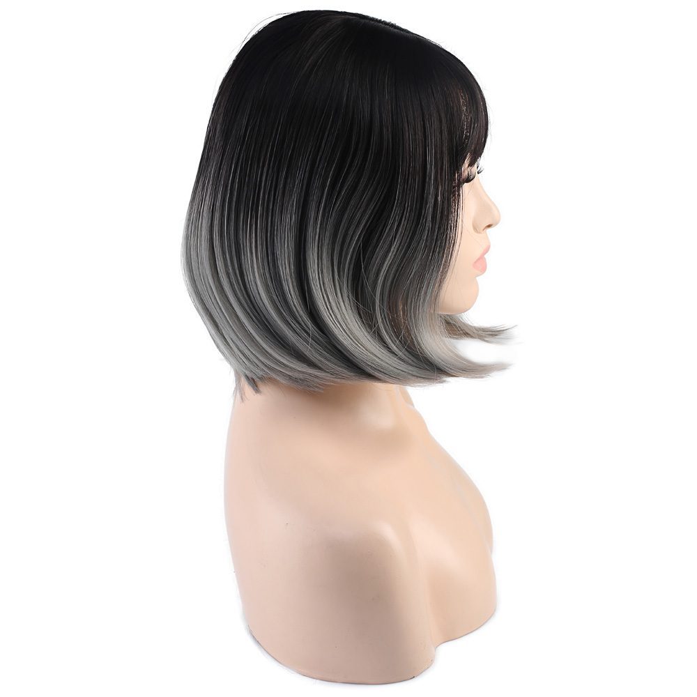 Kanekalon Fiber Synthetic Wig / Black / Gray Ombré with Blunt Special Bangs