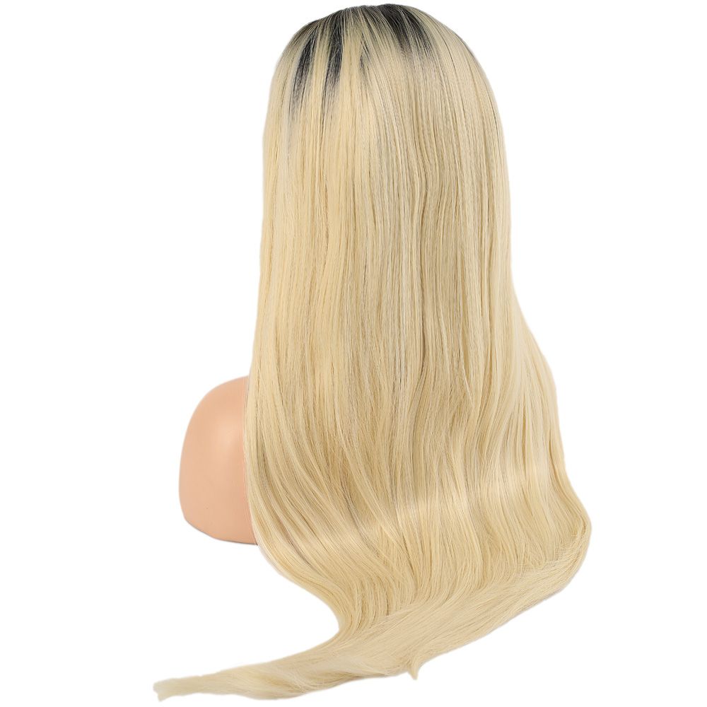 Kanekalon Fiber Synthetic Straight Long Tulle Wig / Black Platinum Long Ombré