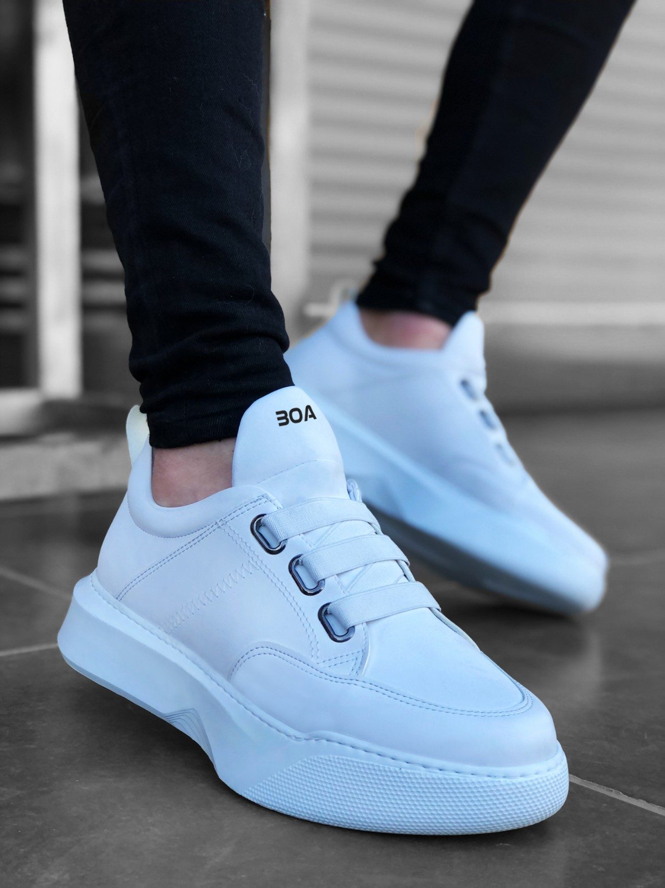 Men's High Sole White Sneakers with Straps