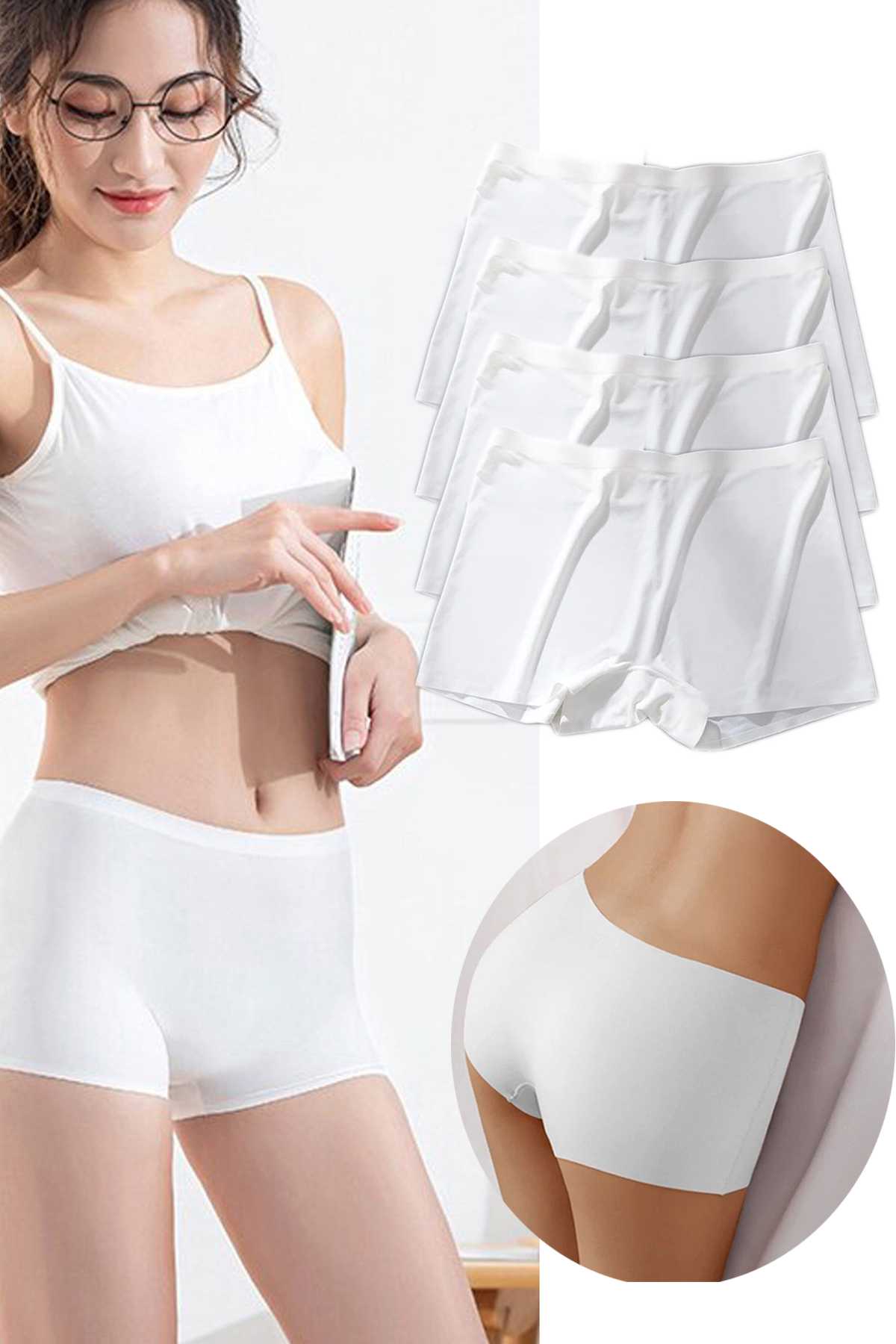 4Pcs Women Seamless Invisible Invisible No Trace Mini Shorts Boxers White