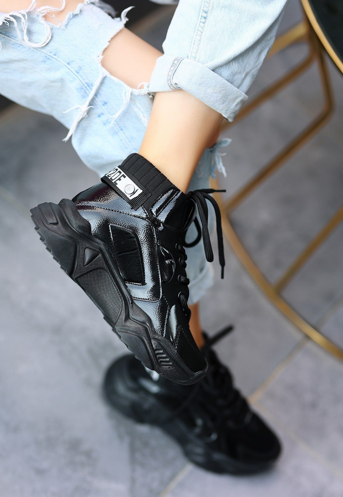 Black Skin Lace-up Boots