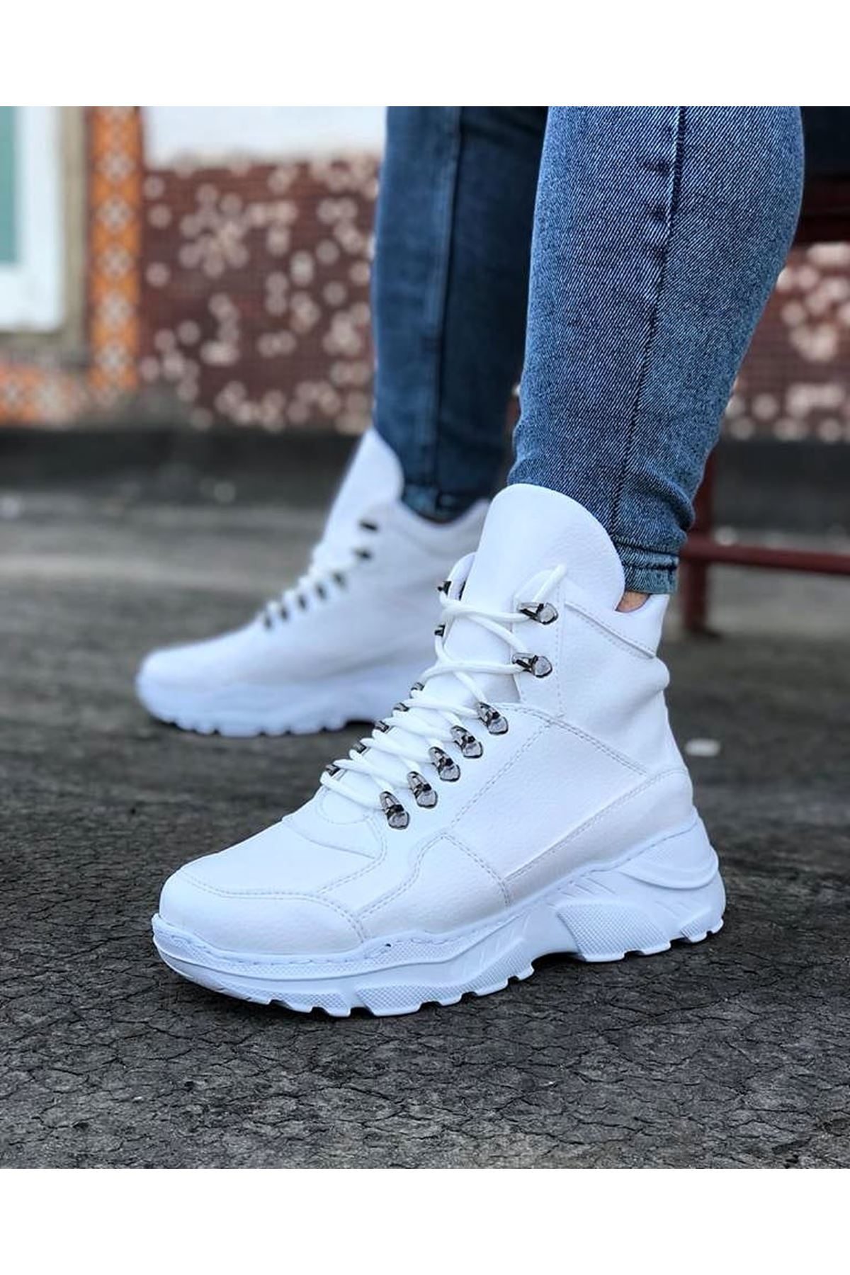 White Long Lace-up Boots