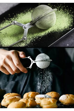 Practical Stainless Steel Flour Cocoa Powdered Sugar Sieve - Herbal Tea Brewing Strainer with Tongs