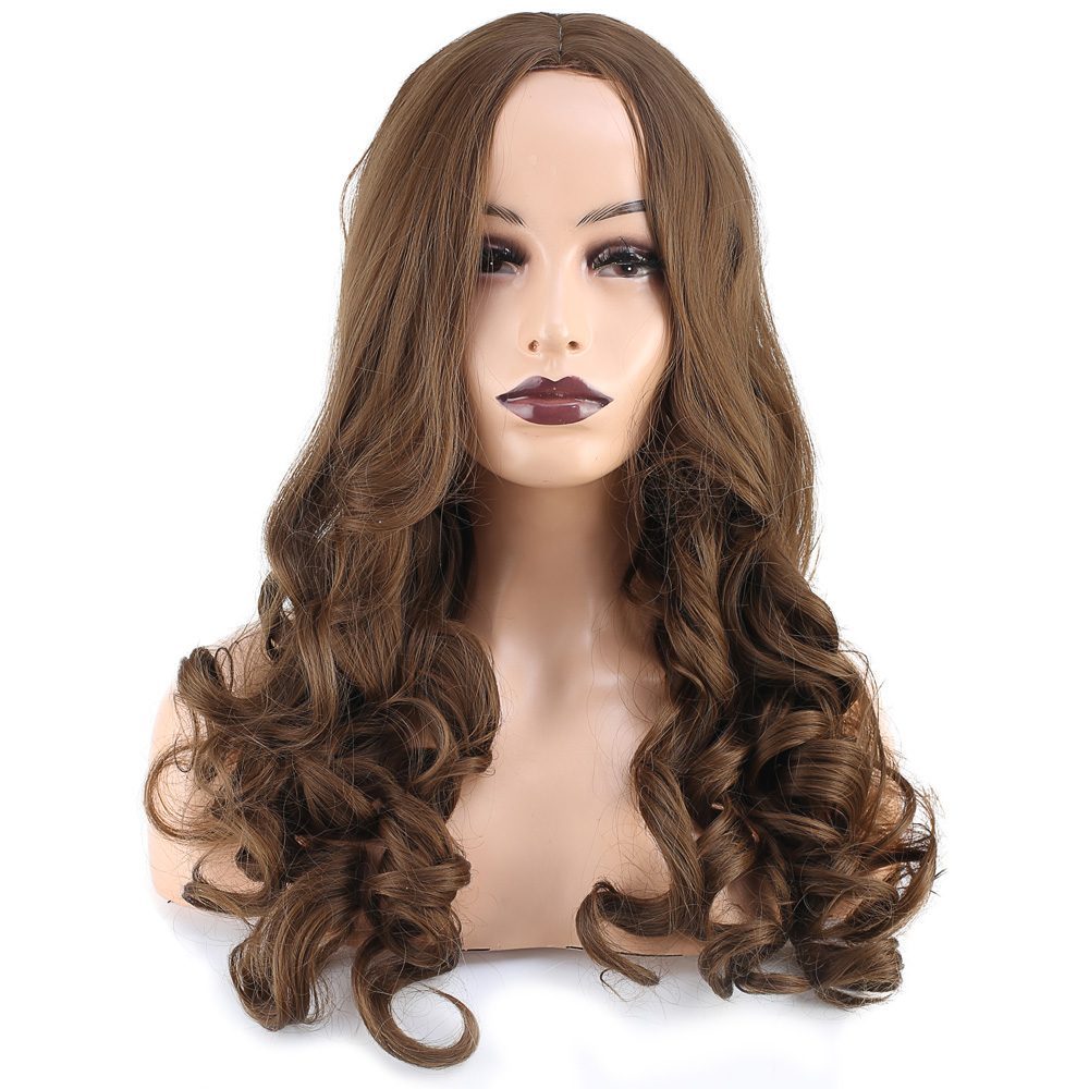 Long Kanekalon Fiber Synthetic Wig with Wavy Bangs / Dark Auburn