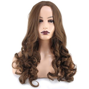 Long Kanekalon Fiber Synthetic Wig with Wavy Bangs / Dark Auburn