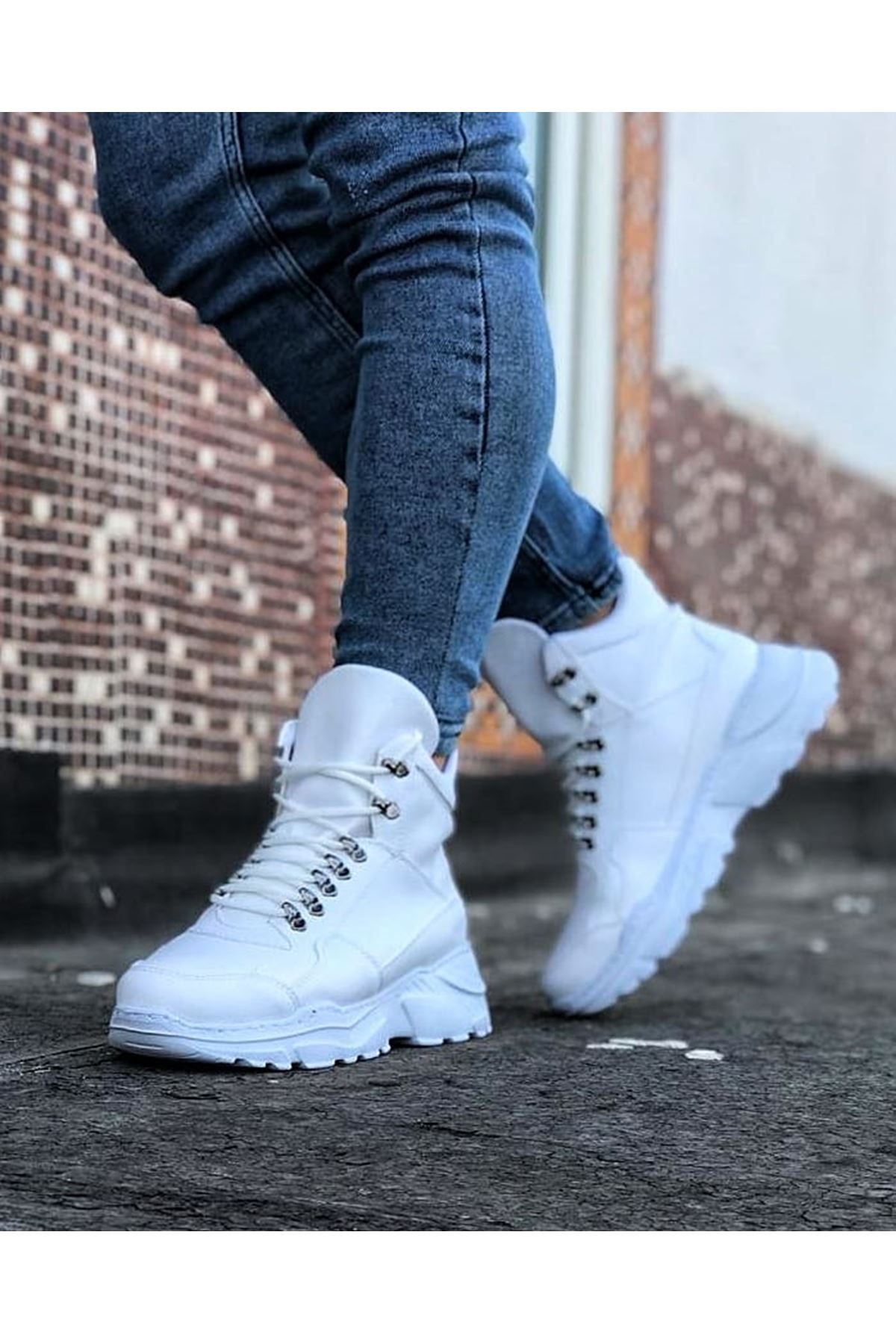 White Long Lace-up Boots