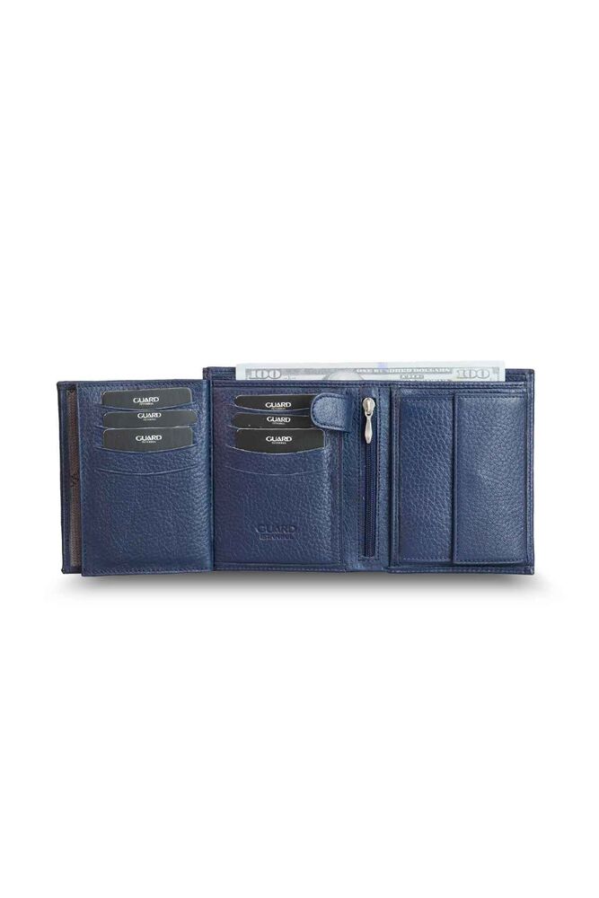 Multi-Compartment Vertical Navy Blue Leather Men's Wallet