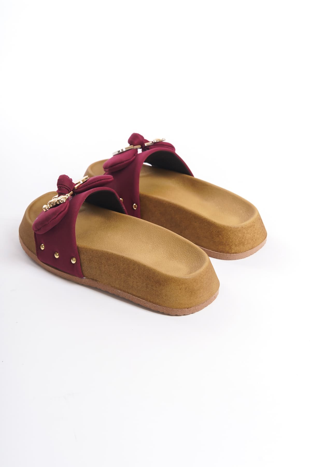 CLZ948 Thick and Orthopedic Sole Satin Women's Slippers with Teddy Bear KT Burgundy