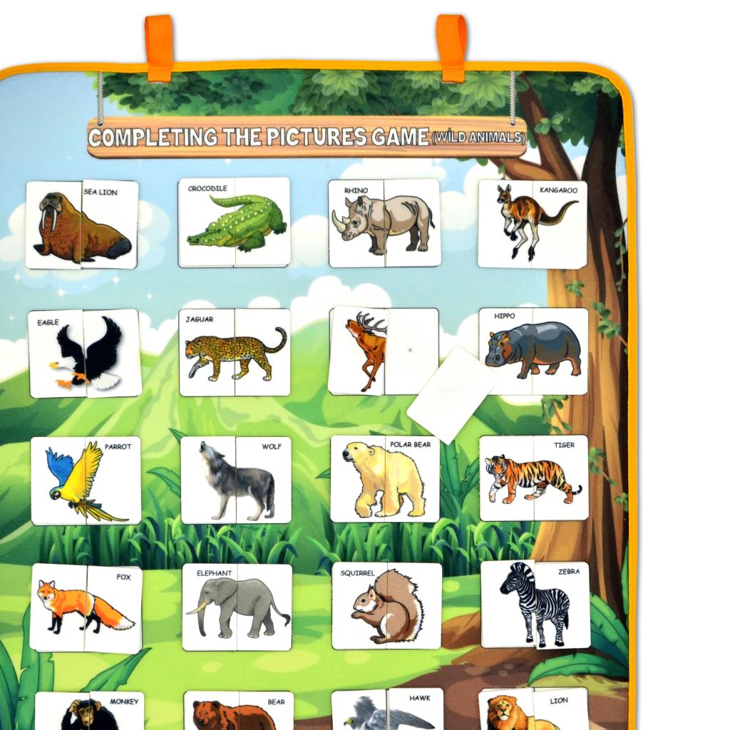 English Part-Whole Wild Animals Matching Felt Velcro Wall Board , Educational Toy