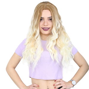 Kanekalon Fiber Synthetic Wig with Water Wavy Look and Long Bangs / Wavy / Platinum Ombré