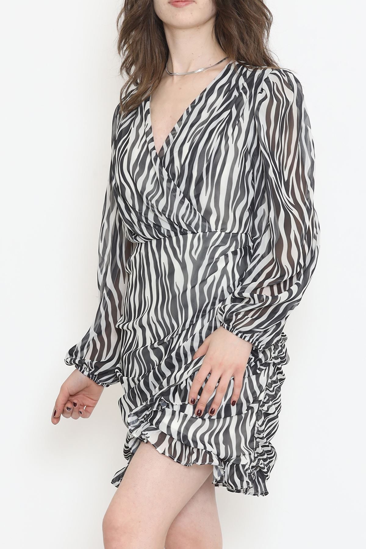 Double-breasted Chiffon Dress Zebra