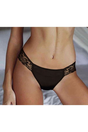 Side Lace Satin Panties Black