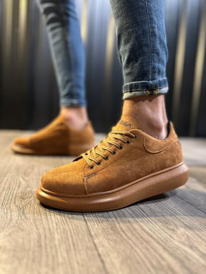 High Sole Casual Shoes Tan Suede