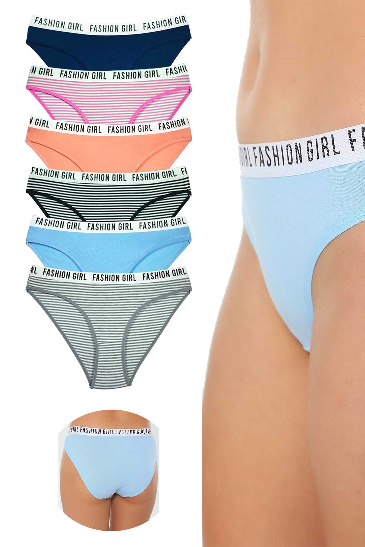 6 Pcs Elastic Cotton Women's Panties with Written Waist