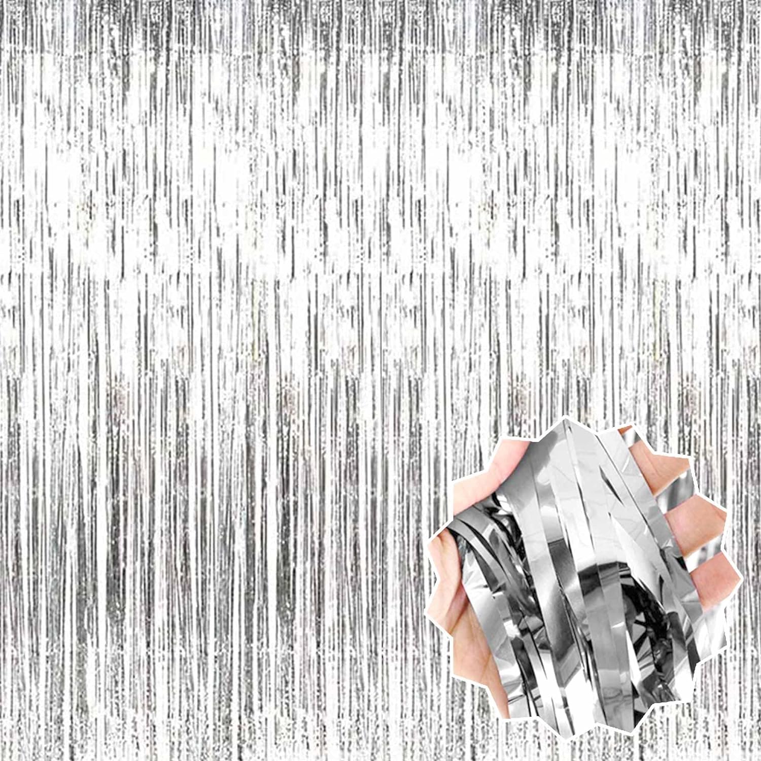 Silver Color Extra Metalized Shiny Fringed Backdrop Curtain Imported A Quality 1x2 Meters