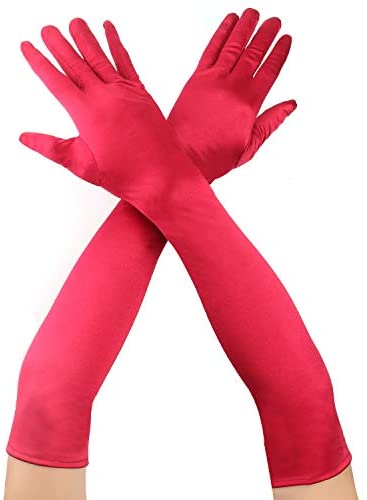 Red Color Long Fabric Gloves Up To Elbow 40 cm