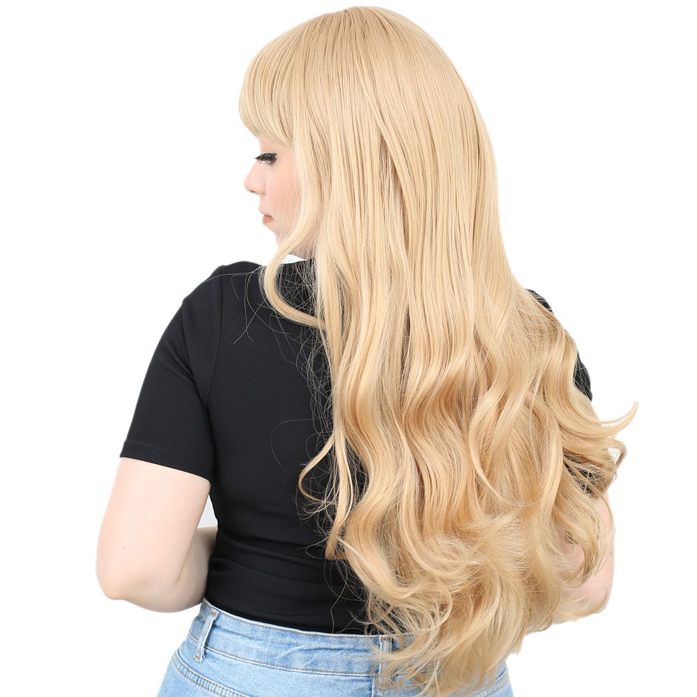 Long Wavy Kanekalon Fiber Synthetic Wig with Custom Bangs / Pumpkin